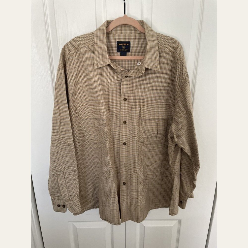 Men's Woolrich Dark Wheat Plaid Wool Blend Heavy Flannel Size 2XL